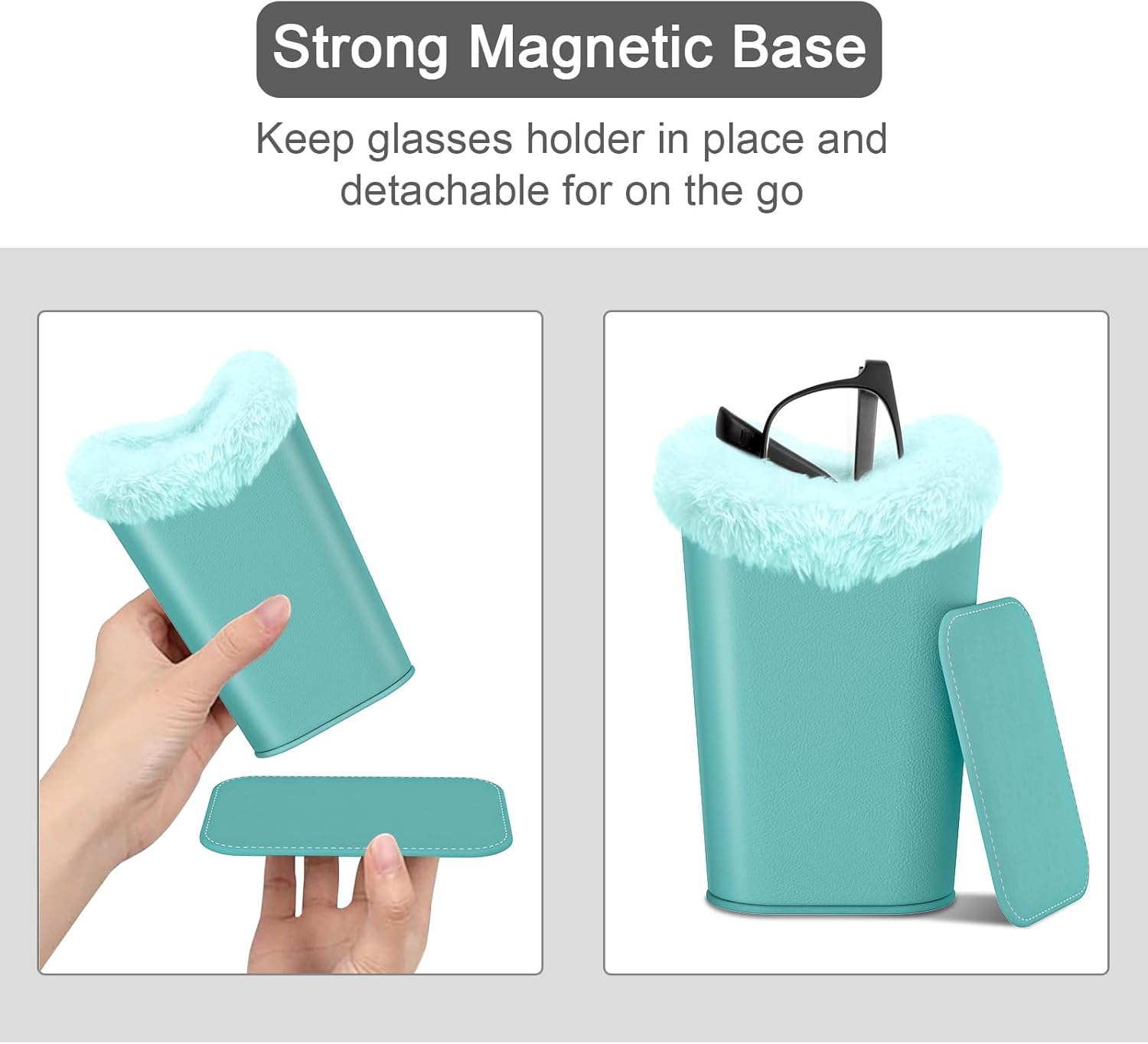 Eyeglasses Holder,Plush Lined PU Leather Pattern Stand Case with Magnetic Base,Unisex for Women Men - Image 4