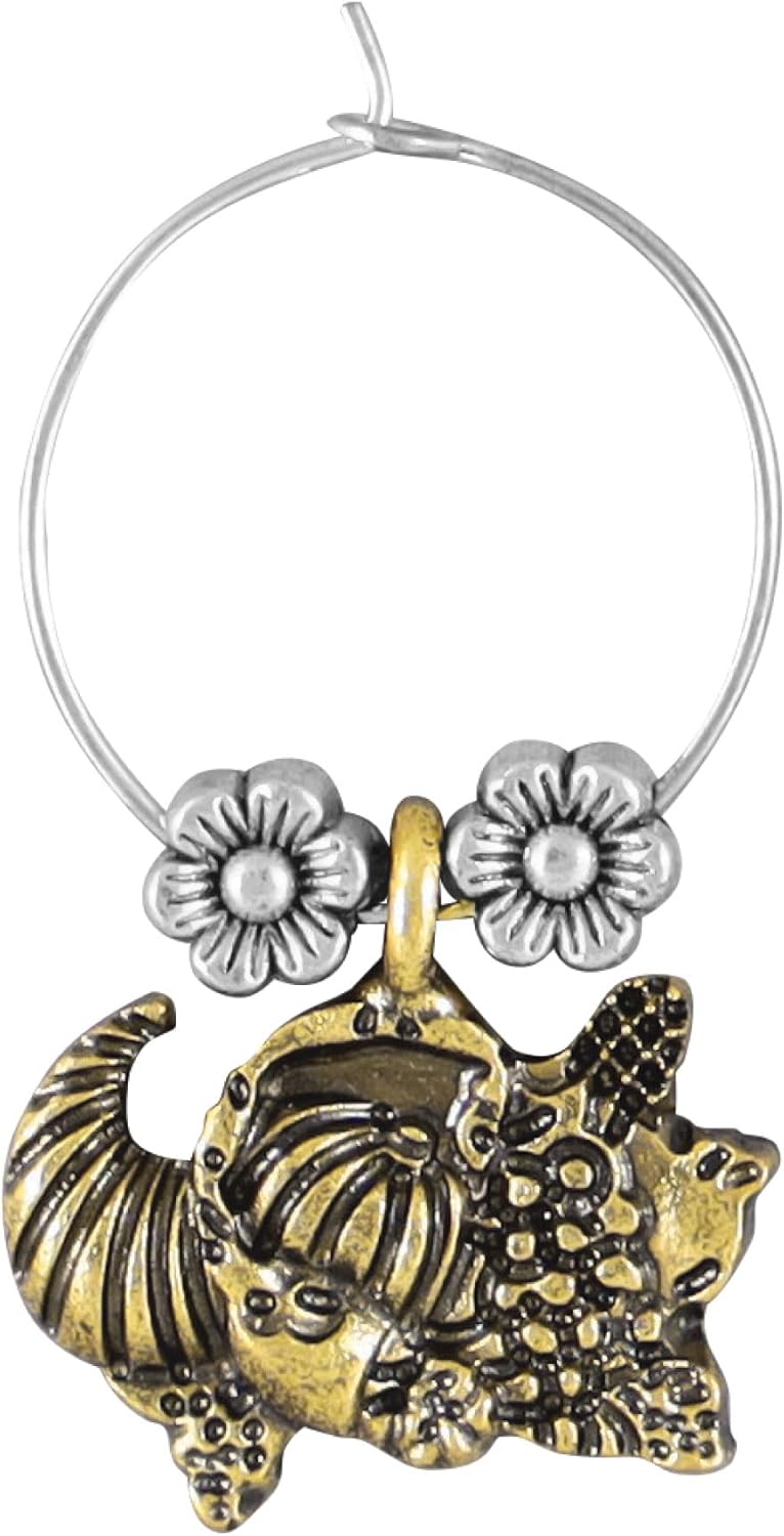 UPware Give Thanks Wine Charms, Zinc Alloy Wine Glass Tags for Stem Glasses, Drink Markers Identifiers for Parties, Tastings, and Entertaining, Gold, Set of 12