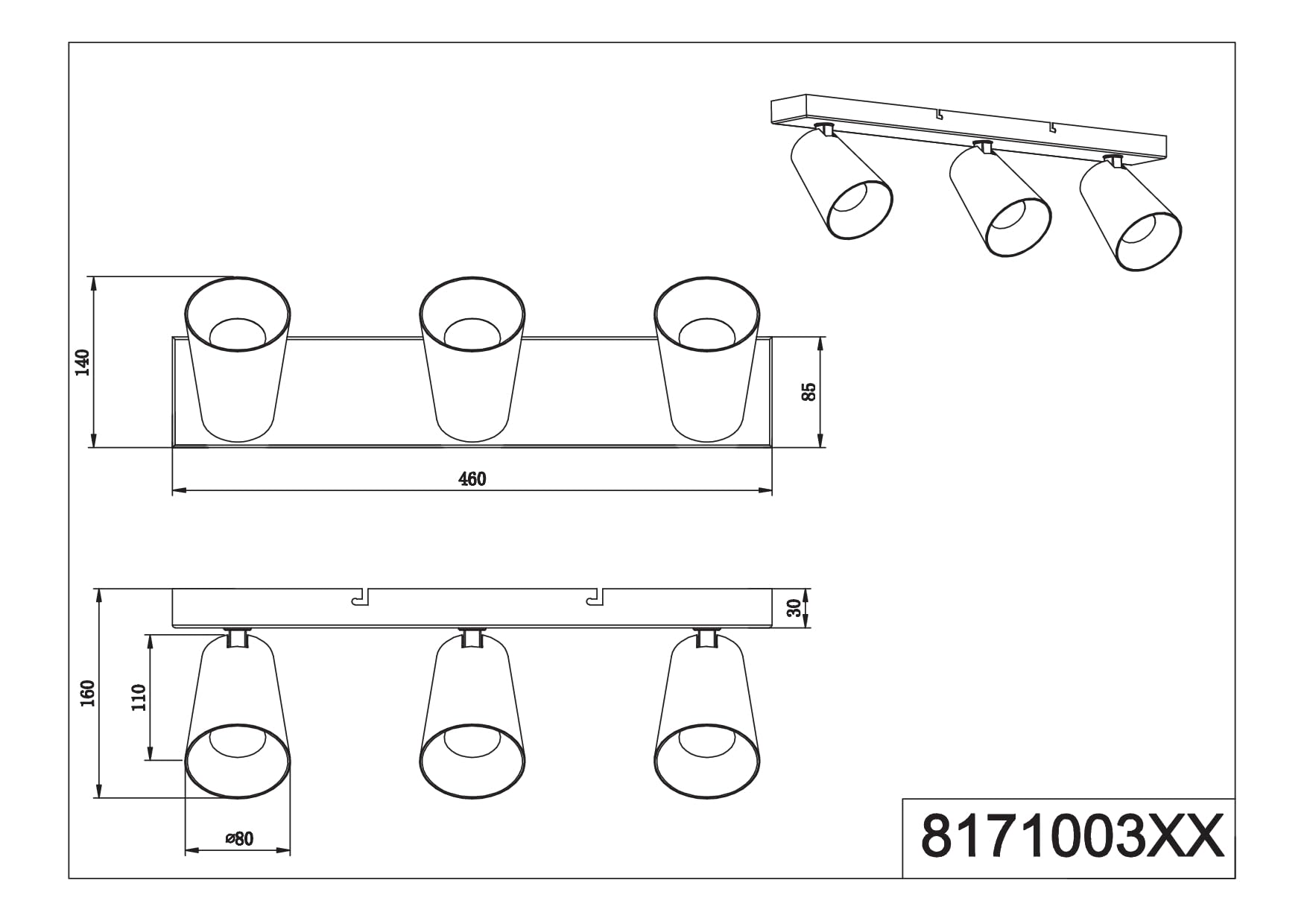 Trio Leuchten Spotbalken Sharp 817100331 Metall Weiß matt Cover goldfarbig/weiß exkl. 3x GU10