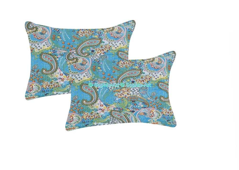 Copriletto Indiano Kantha Ajrakh Fatto A Mano - Trapunta In Cotone Ricamata Artigianalmente (220x270 Cm)