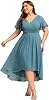Ever-Pretty A Line V Neck Chiffon Short Sleeves High Low Knee Length Plus Size Wedding Guest Dresses for Curvy Women 01923-DA