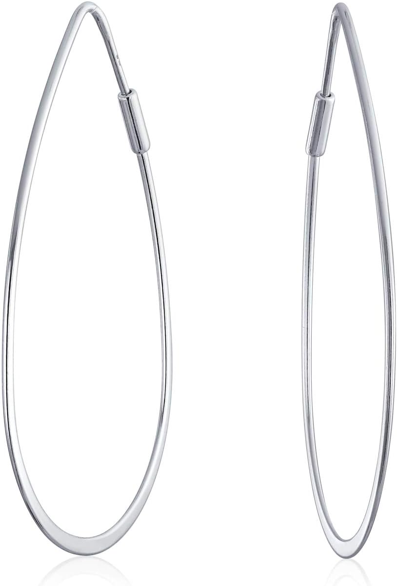Geometric Crescent Moon Sickle Dangling Gemstone Long Oval Teardrop Earrings for Women and Teens Lever Back .925 Sterling Silver