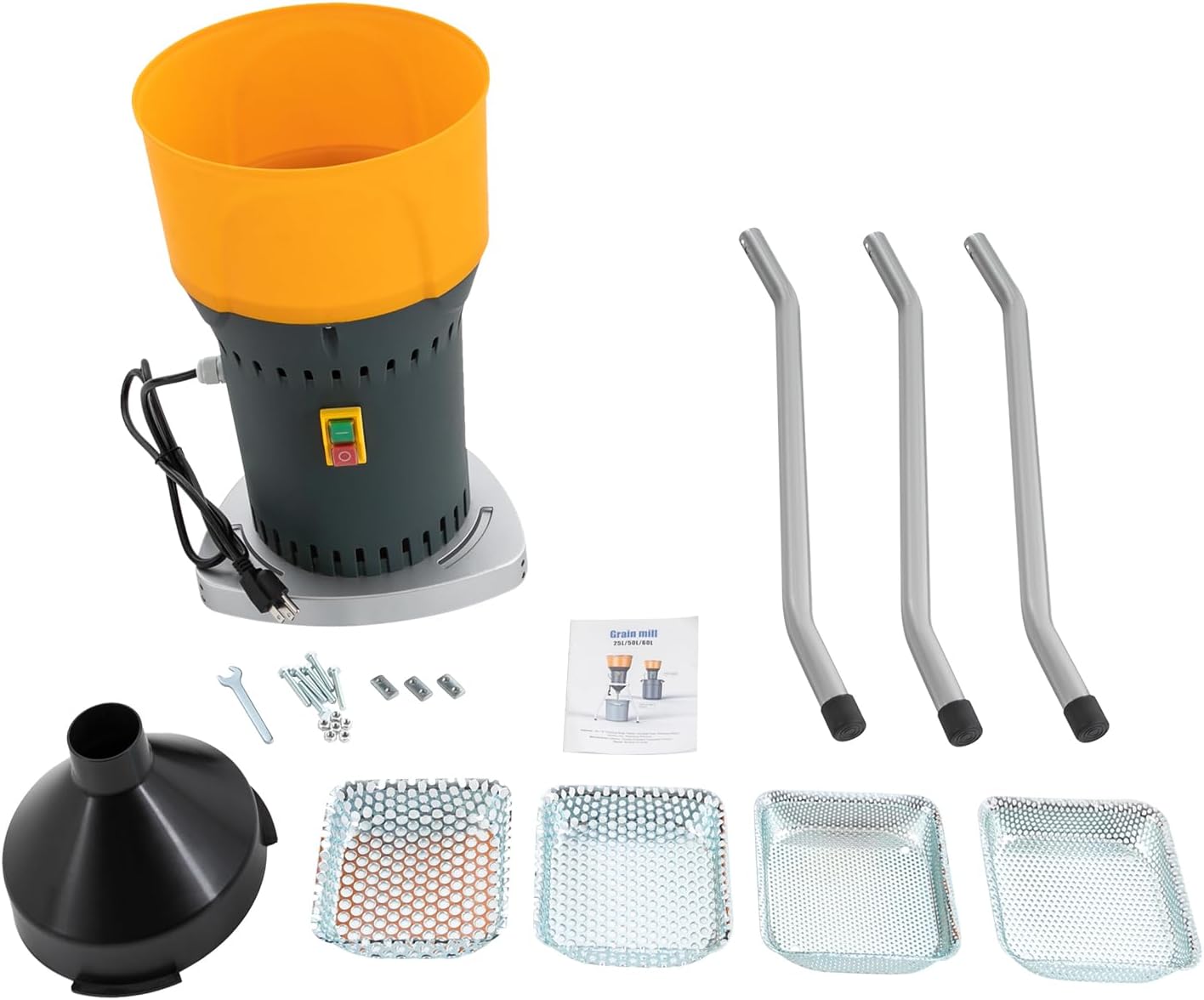 25L Grain Mill Grinder, 1000W Electric Grain Grinder Corn Wheat Flour Mill Grain Mill Kitchen Homes Aid w/ 5 Grinder Sieves, 1.72Gal Funnel for Grinding Oats Barley Quinoa Rice Peppercorns