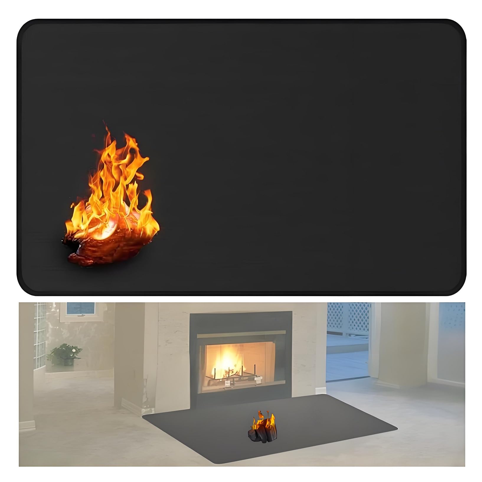 Vuurvast tapijt voor open haard, Afenau 100 x 50 cm, vuurvast tapijt voor houtkachel, halfronde open haard, tapijt voor houtkachel, voor binnen en buiten
