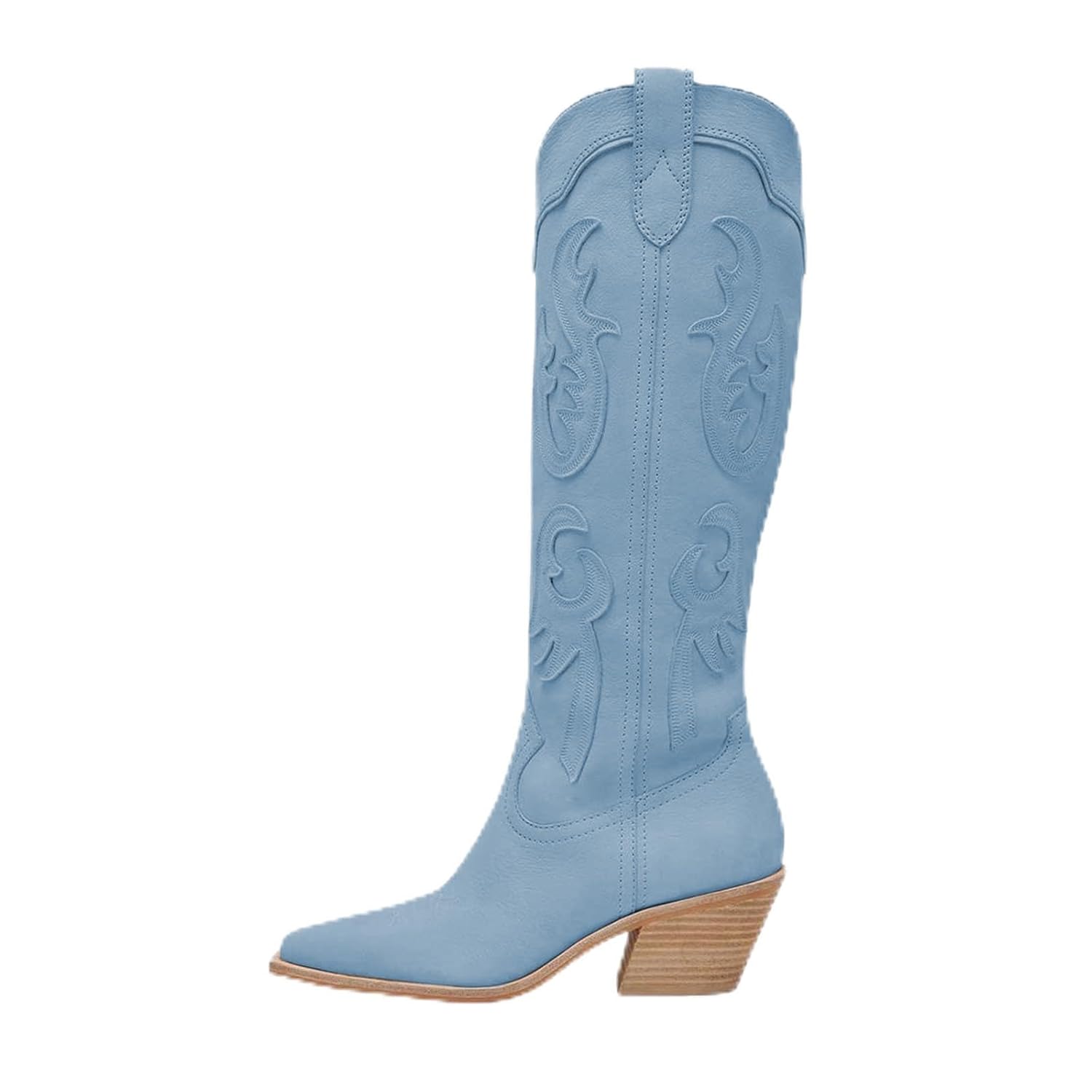 Cowboy Boots for Women Knee High Cowgirl Boots with Classic Embroidered Pointed Toe Chunky Heel Pull On Fashion