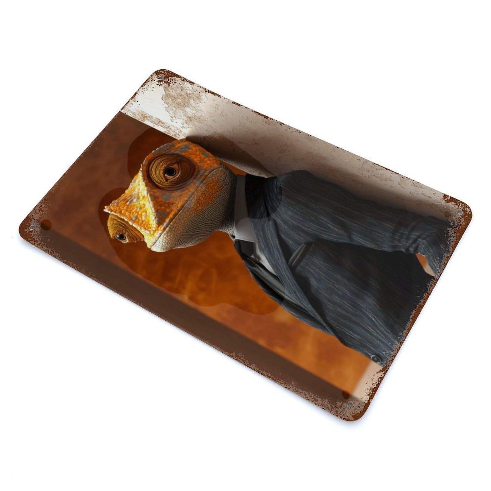 Dapper Chameleon Aged Metal Wall Plaque 11.8"x7.9", Industrial Home Decor for Pub, Kitchen And Man Cave Decor