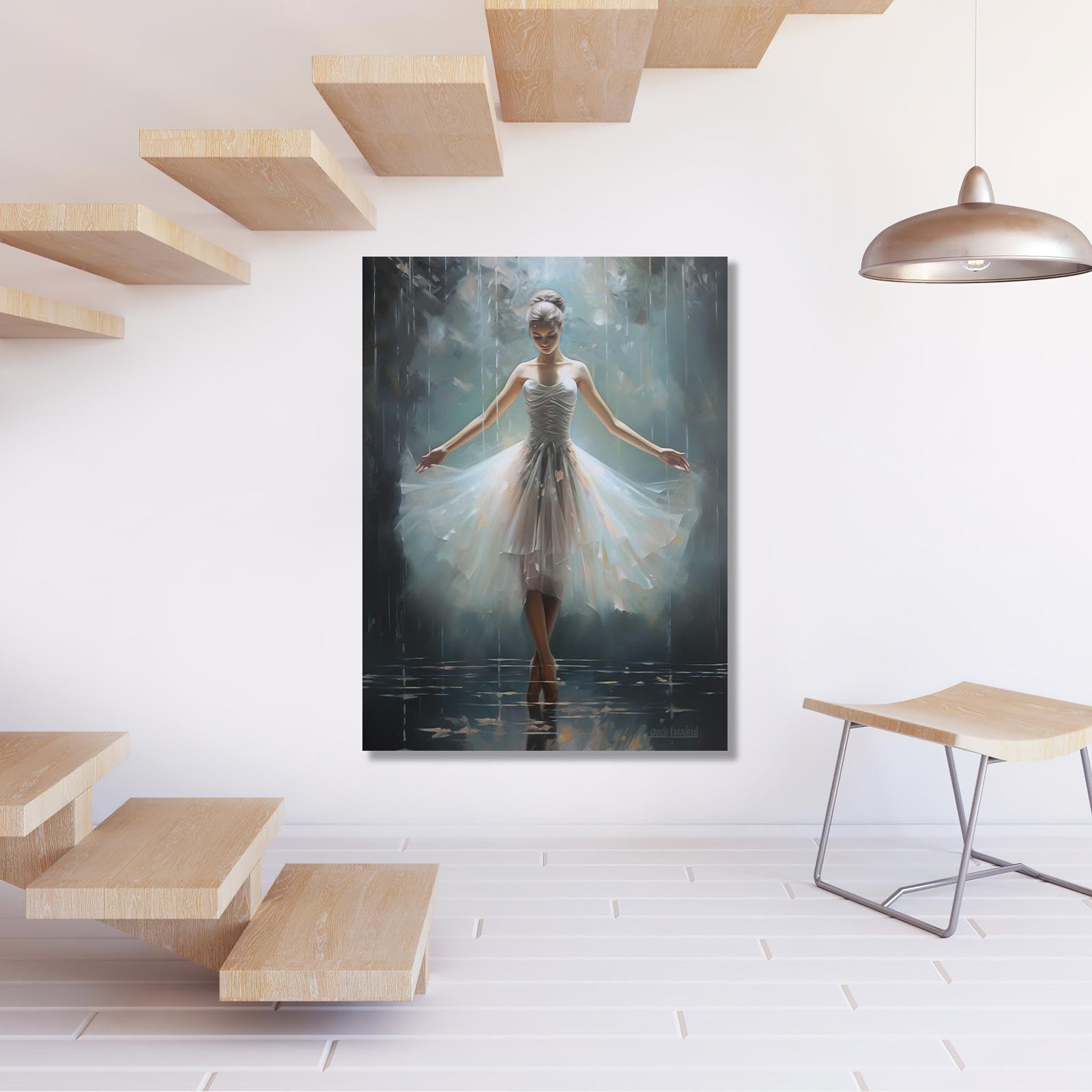 Decorazione da parete per danza, bellissime ballerine, tutù bianco, opere d'arte moderna e contemporanea per camera delle ragazze, decorazione da parete per balletto, 80x120 cm/31x47 in con cornice