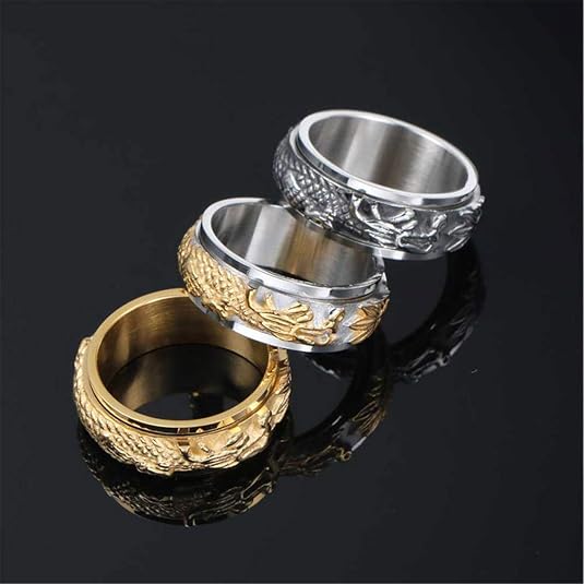 HIJONES Men's Dragon Spinner Ring - Stainless Steel, Anxiety Relief, 8mm Wide - View #12