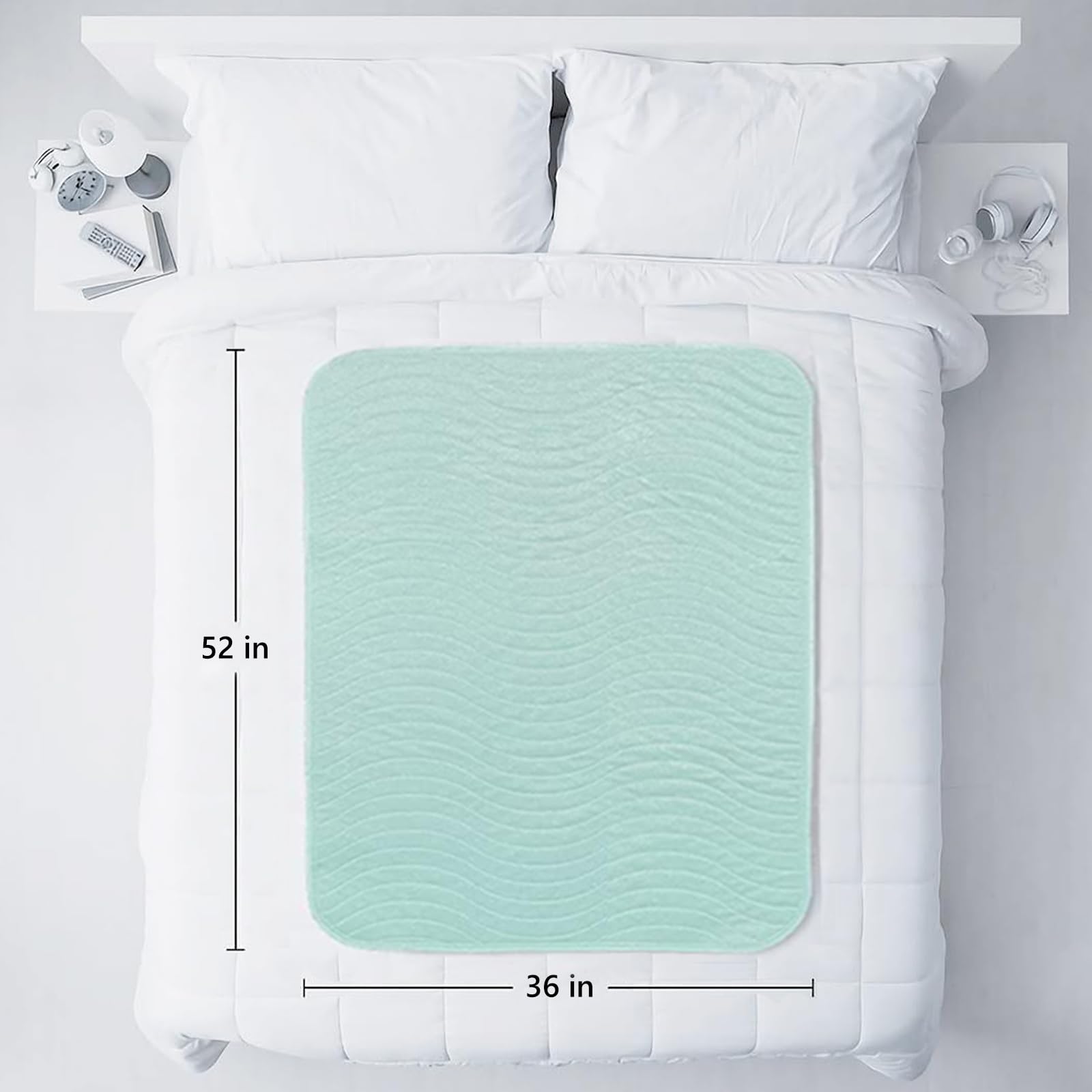 Almohadillas de cama absorbentes para incontinencia, lavables, reutilizables, protectores de colchón impermeables de 4 capas (36 x 52 pulgadas, paquete de 2)