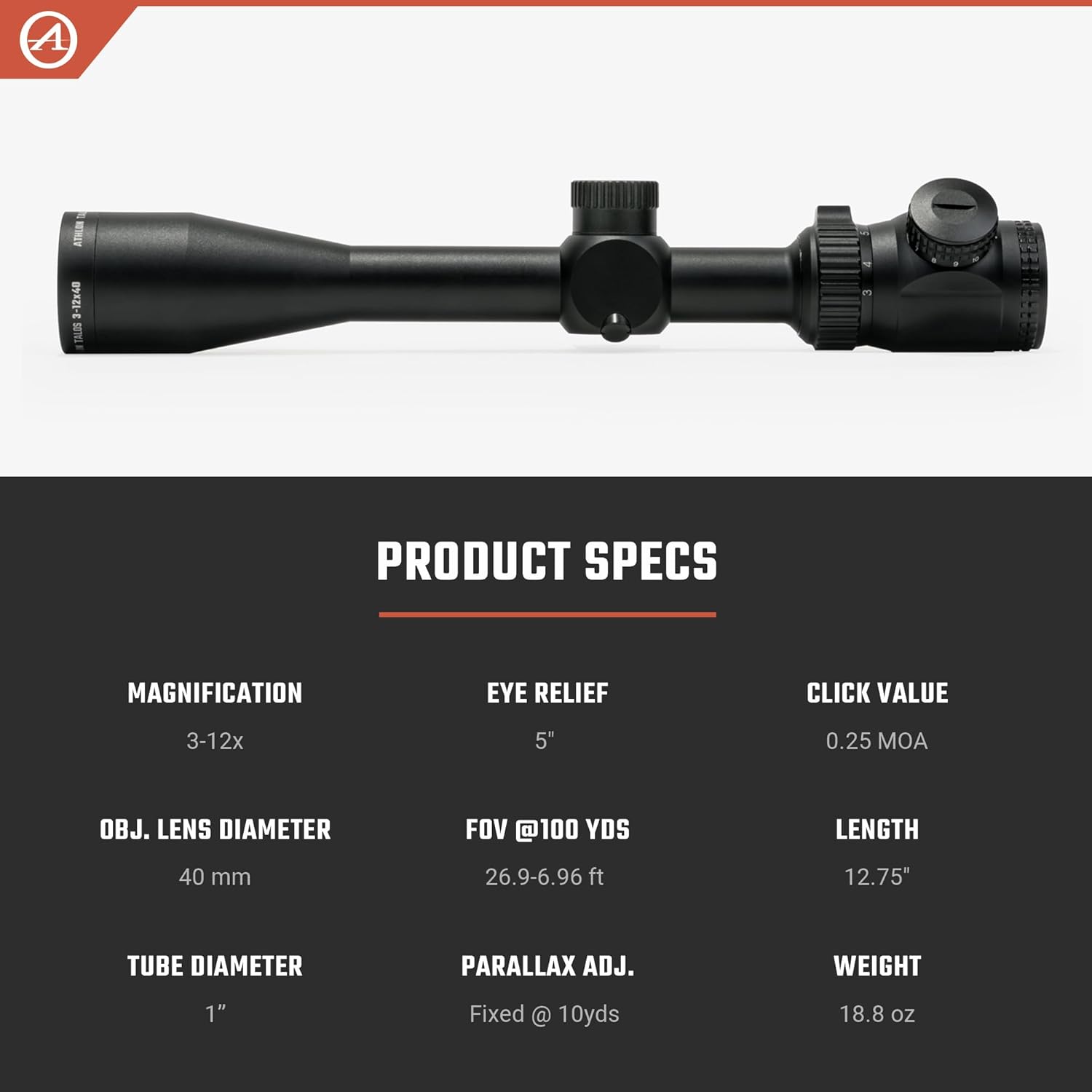 Talos Scope 3-12X40, Capped, 1 Inch, Sfp, Shotgun BDC 250 Ir
