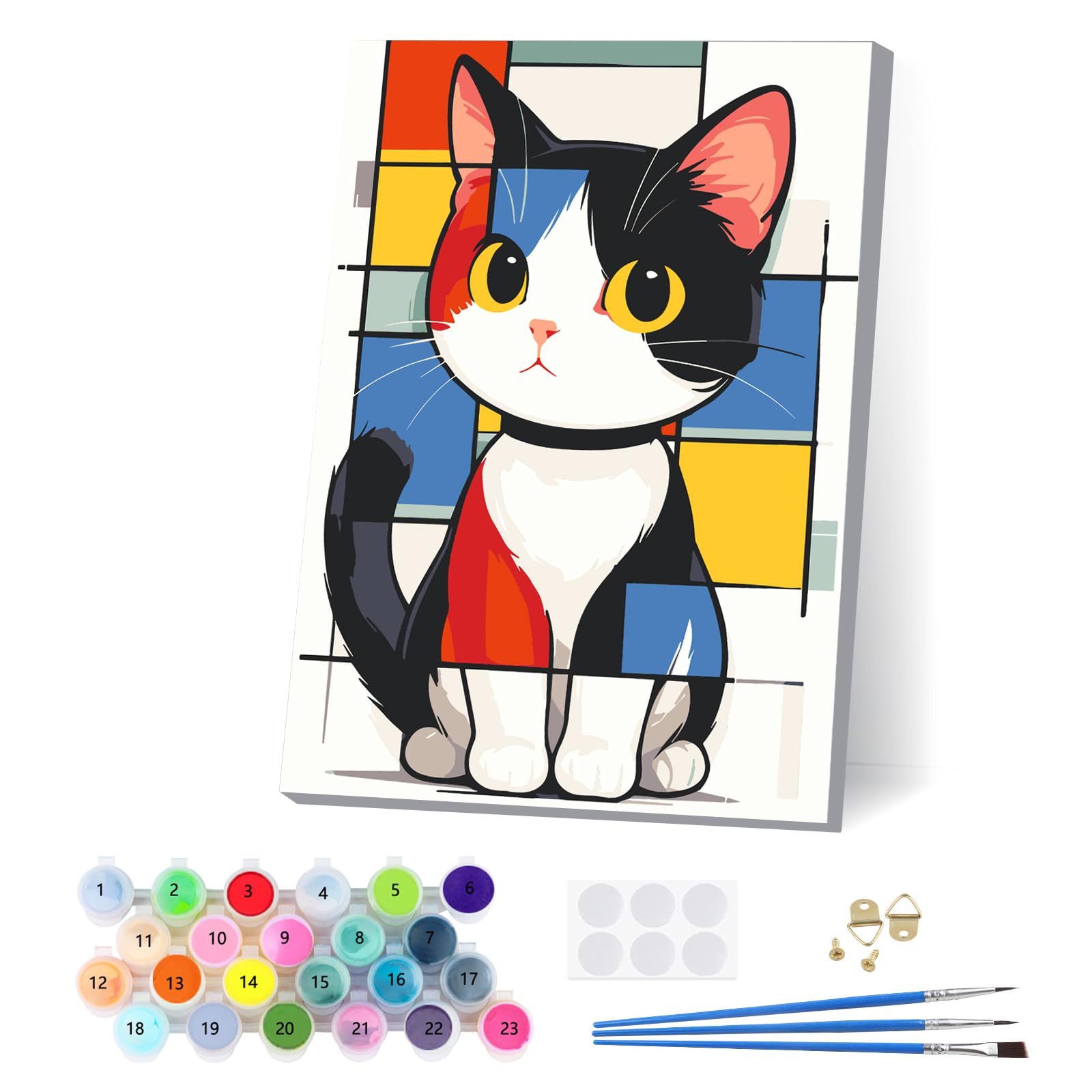EOBROMD Fancy Cat Paint by Numbers for Adults Beginners Children with Frame, Animal DIY Acrylic Painting by Numbers, Cartoon Kids Paint by Numbers Canvas Kits for Home Wall Decor 8x12 inch — image 1