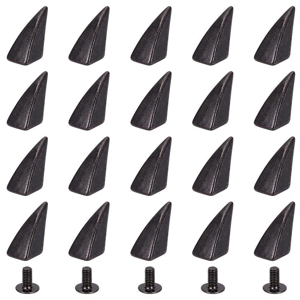 PandaHall 20 Sets Gunmetal Shark Fin Shape Spike Cone Studs Screw Rivet Metal Rivet Spikes Screw Back for Bag Hat Shoe Leather Collar DIY Craft Accessories