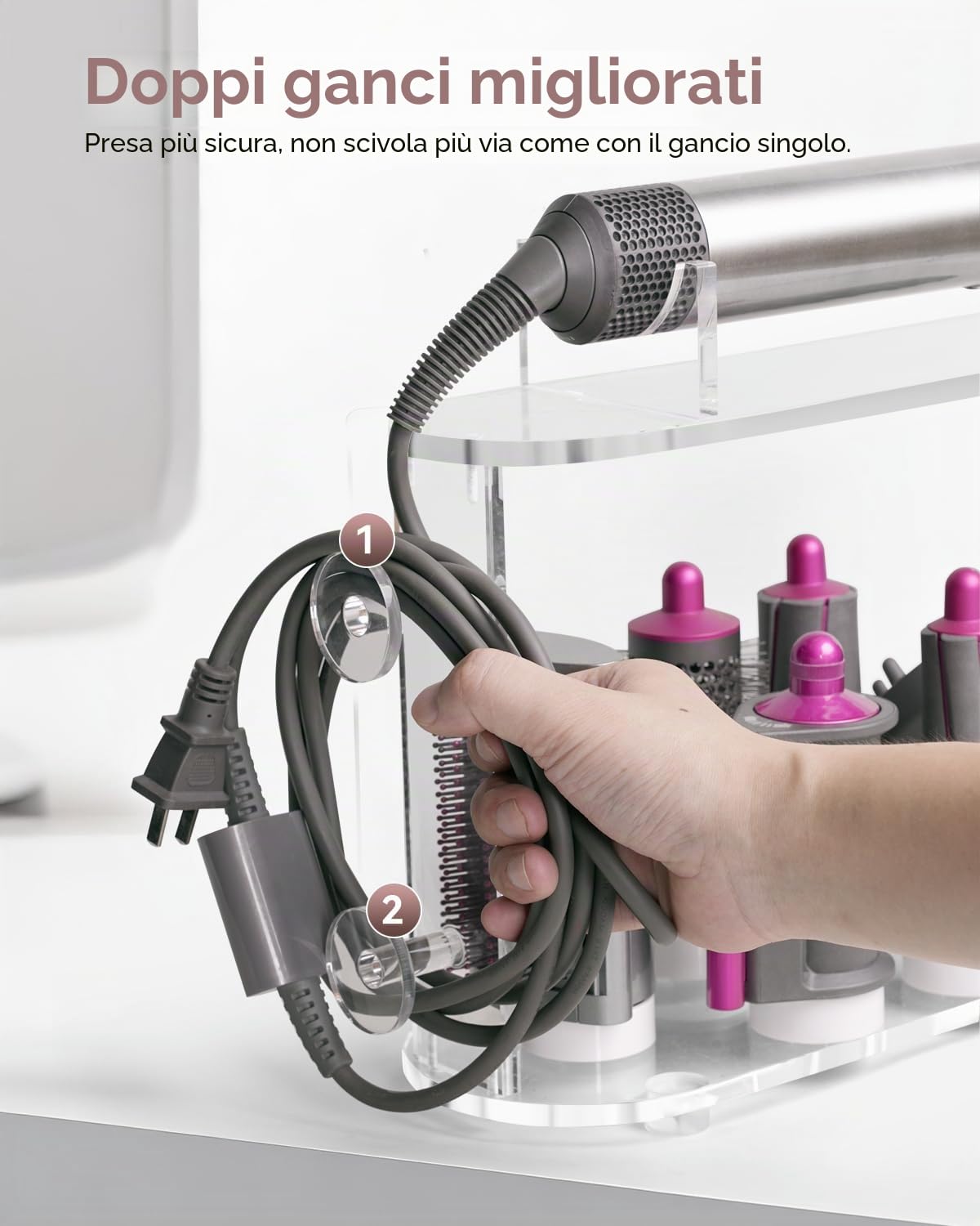 Affogato Supporto portaoggetti compatibile con accessori Dyson Airwrap, organizer da tavolo in acrilico a 6 fori, organizer da scrivania per riporre accessori a cilindro lungo per il bagno