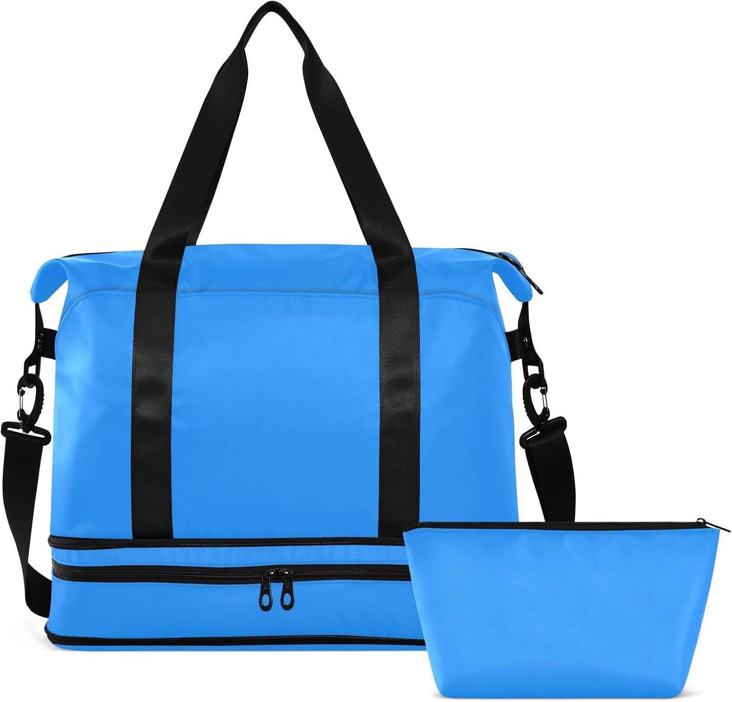 Blue Gym Bag Carry On Shoulder Weekend Tote with Toiletry Bag for Sports 2 Pcs Set