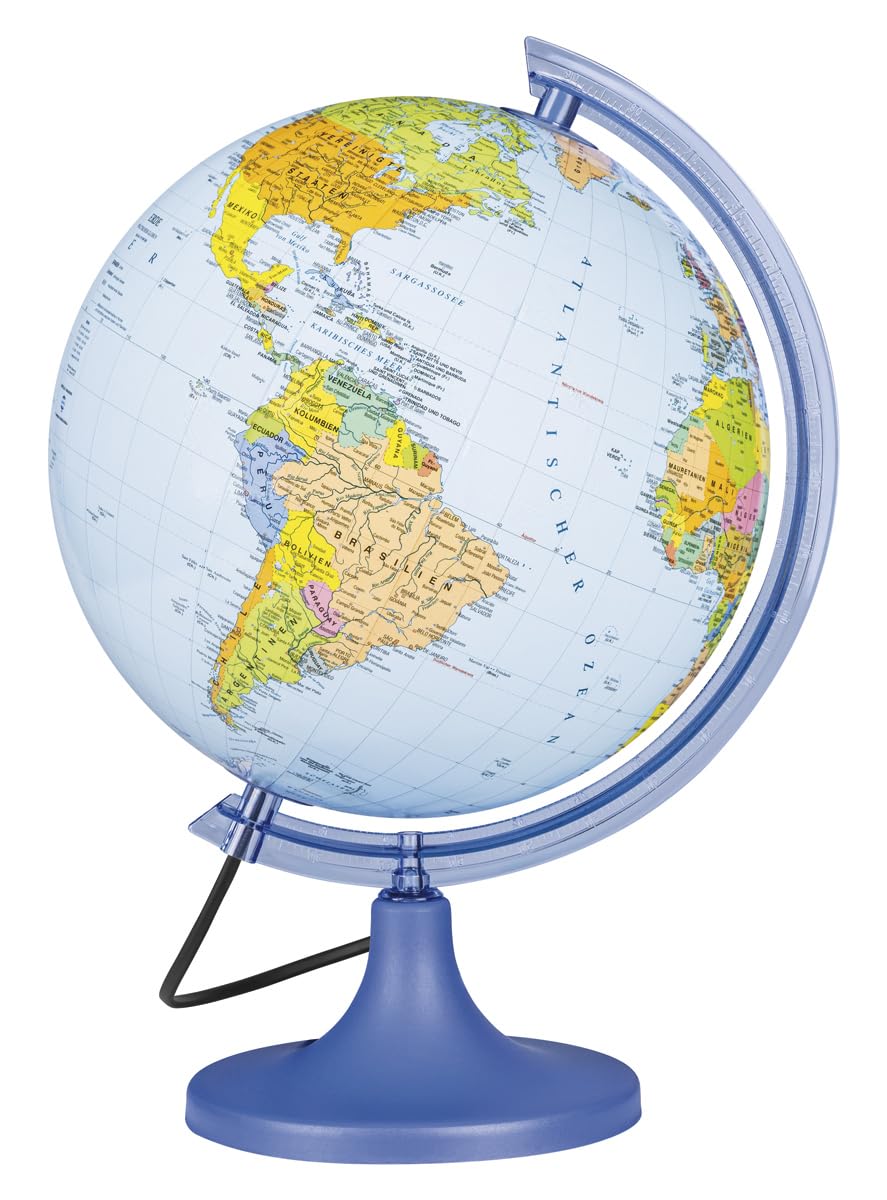 DONAU Globe terrestre/Diamètre 250 mm/Carte politique/Lumineux/Lampe LED/Pivotant/Décoration éducative/Application interactive Multiglobear/Pour l'école, la maison et Le bureau