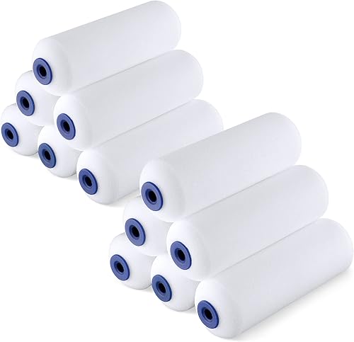 WORKPRO Paquete de 12 rodillos de pintura de espuma de 4 pulgadas, kit de rodillos de pintura pequeños, mini rodillo de pintura para pintar paredes,