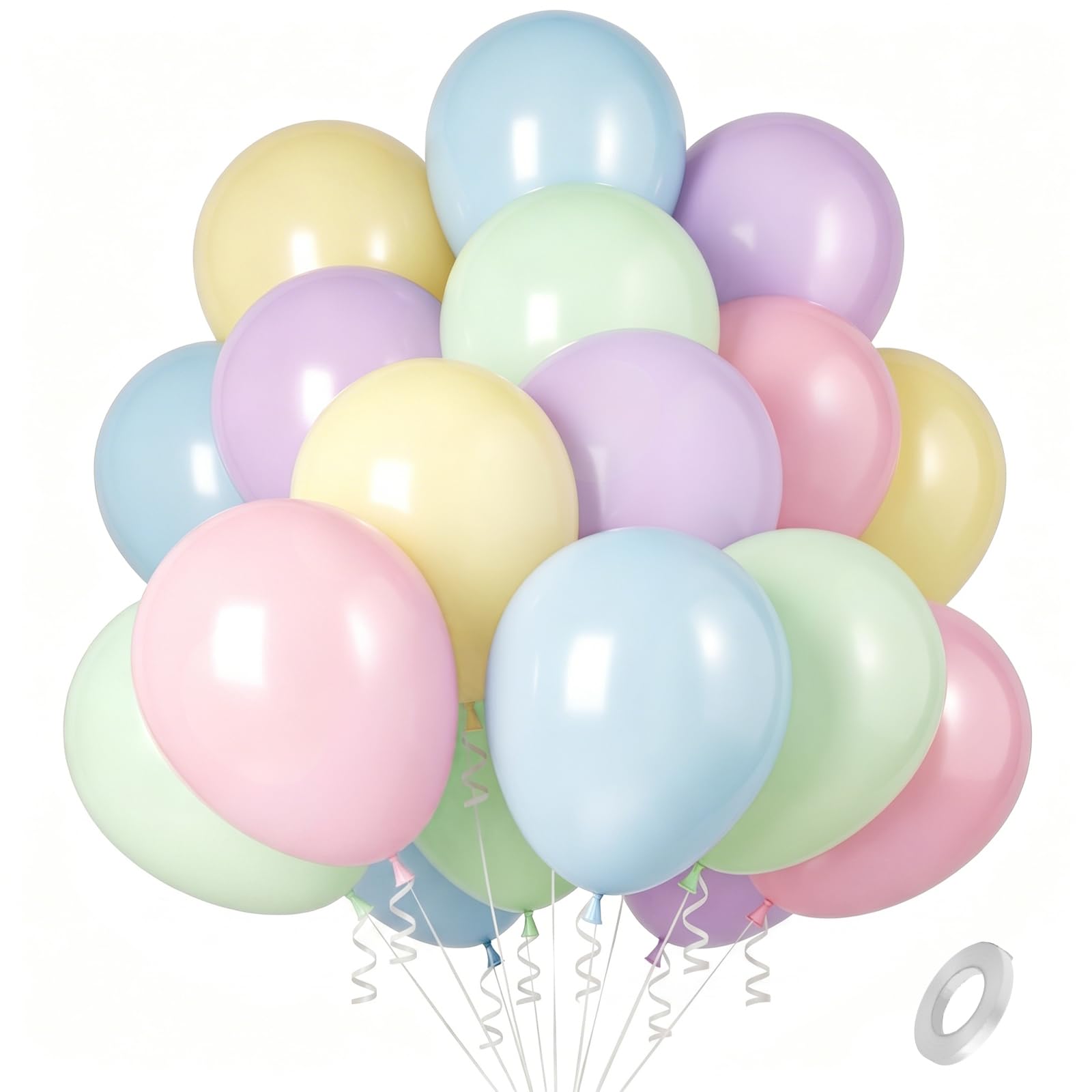 Pastel Balloons 100 Pack, 12inch Pastel Rainbow Balloon with Macaron Yellow Purple Blue Pink Balloon Multicoloured Birthday Balloons for Women Girls Wedding Baby Shower Birthday Party Decorations