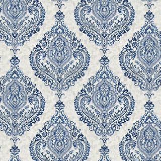 100% Cotton Duck 45" Width Long Damask Navy Color Sewing Fabric by The Yard D016G0403