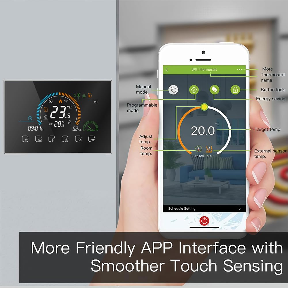 Wi-Fi Termostato Serie 8000 per Caldaia di Riscaldamento, con Display Touchscreen Programmabile, Controllo Remoto da Cellulare, Compatibile con Alexa, Google Home e IFTTT.