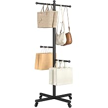 Bag Rack Stand with Wheels, 46-59" Adjustable Shopping Bag Rack, Black