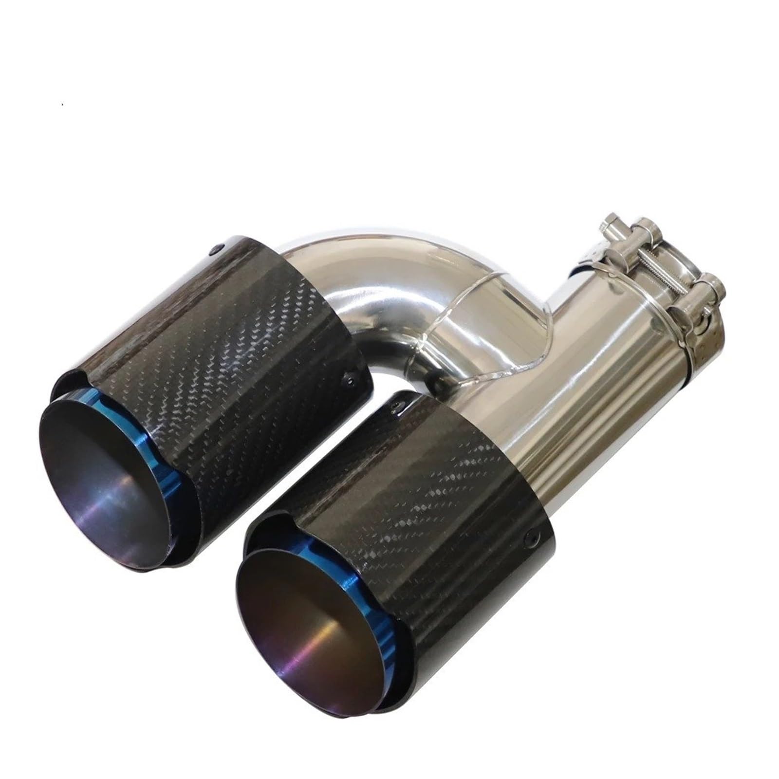 Terminale Scarico Auto Punta Silenziatore Per Auto A Forma H Silenziatori Per Tubi Scarico A Doppia Uscita Decorazione Per Ugelli Lucida Blu Inossidabile Universale Punta Silenziatore