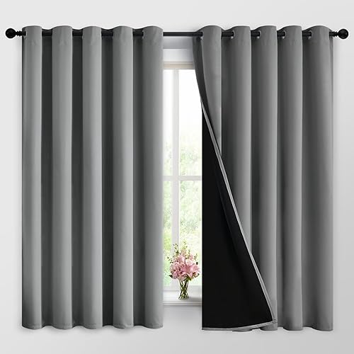 Yakamok - Cortinas 100% opacas para dormitorio, bloqueo de luz, aislamiento térmico, reducción de ruido, cortinas opacas (62 pulgadas de ancho x 63
