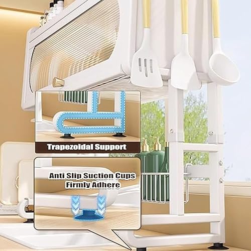 Miniatura 2 de Escurridor de platos sobre el fregadero de altura ajustable, escurridor de platos de acero inoxidable de 3 niveles con soporte para utensilios para