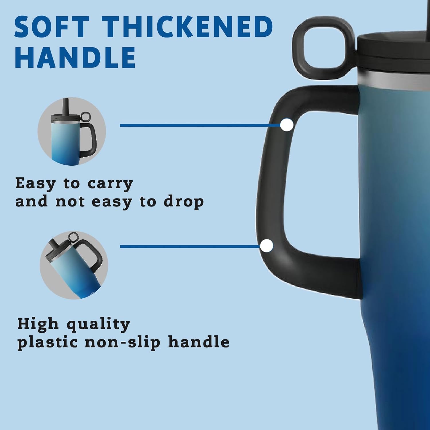 ZZT 40 oz Tumbler with Handle and Straw Lid,Leak Proof Metal Sports Water Bottle Jug,Stainless Steel Insulated Travel Coffee Mug-Fits in Cup Holder-Gifts for Women & Men (Blue White) - Image 6