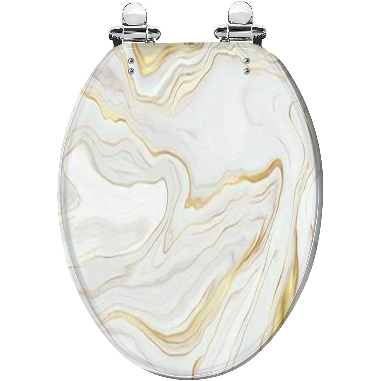 Elongated Toilet Seat Luxury Gold Marble texture Panoramic Marbling texture Resin Toilet Seat with Quietly Close Quick Release Hinges Decorative Toilet Seat with Cover Easy to Clean and Install