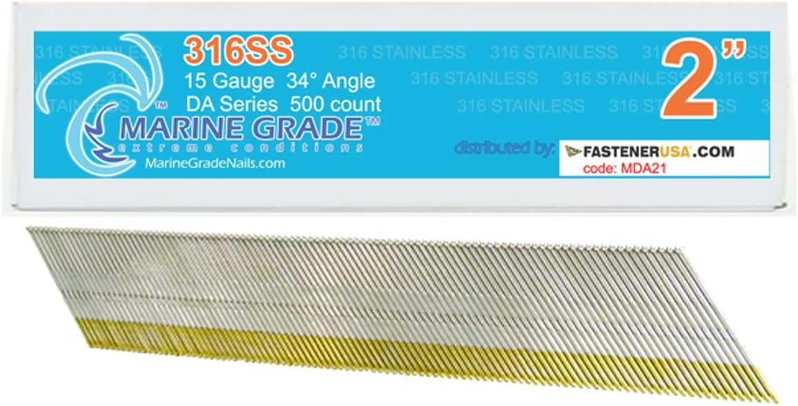 2" DA21 Angle Finish Nails 15GA 316SS 500ct