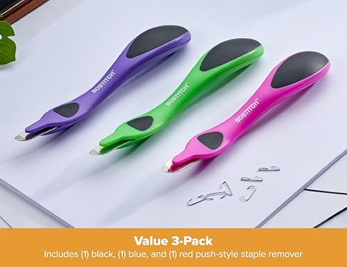 Miniatura 7 de Bostitch Herramienta profesional magnética fácil de quitar grapas, paquete de 3 unidades de extractor de grapas de color neón para oficina, hogar y