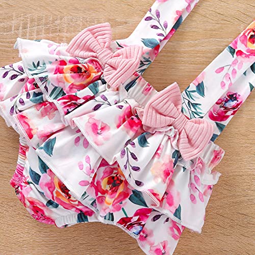 Roupas para bebês meninas de 3 a 18 meses com letras + shorts com suspensório + faixa de cabeça + co