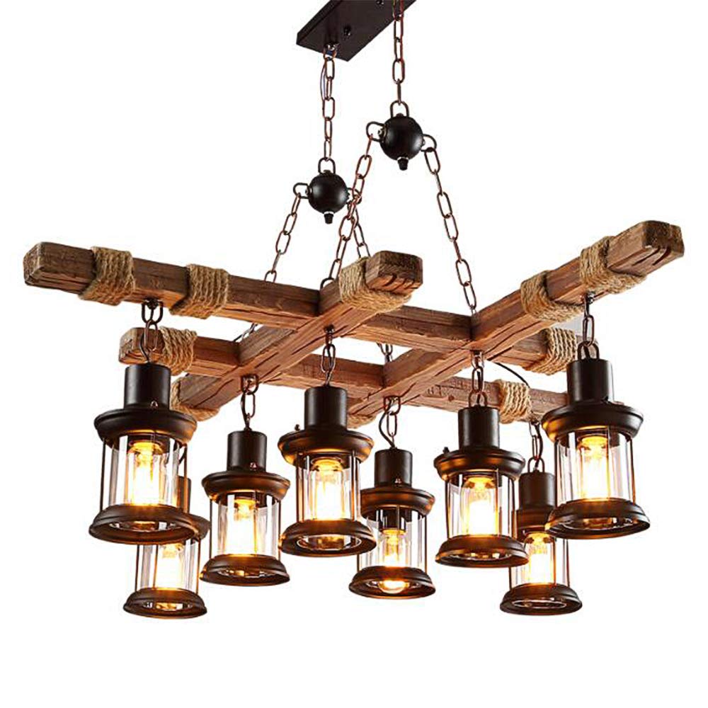 Fumimid Light Retro Chandelier Industrial Loft Wood Hanging Lamp Decorative Metal Pendant S Adjustable Height E27 Retro Wooden Pendant Ing For Kitchen Dining Room Bar Restaurant Living Room Cafe,C