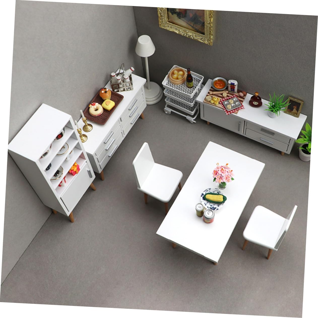 Milisten Scale Miniature Wooden Furniture for Dollhouse White Desktop Mini Decor Smooth Surface Craft Accessories for Creative Play and Decoration