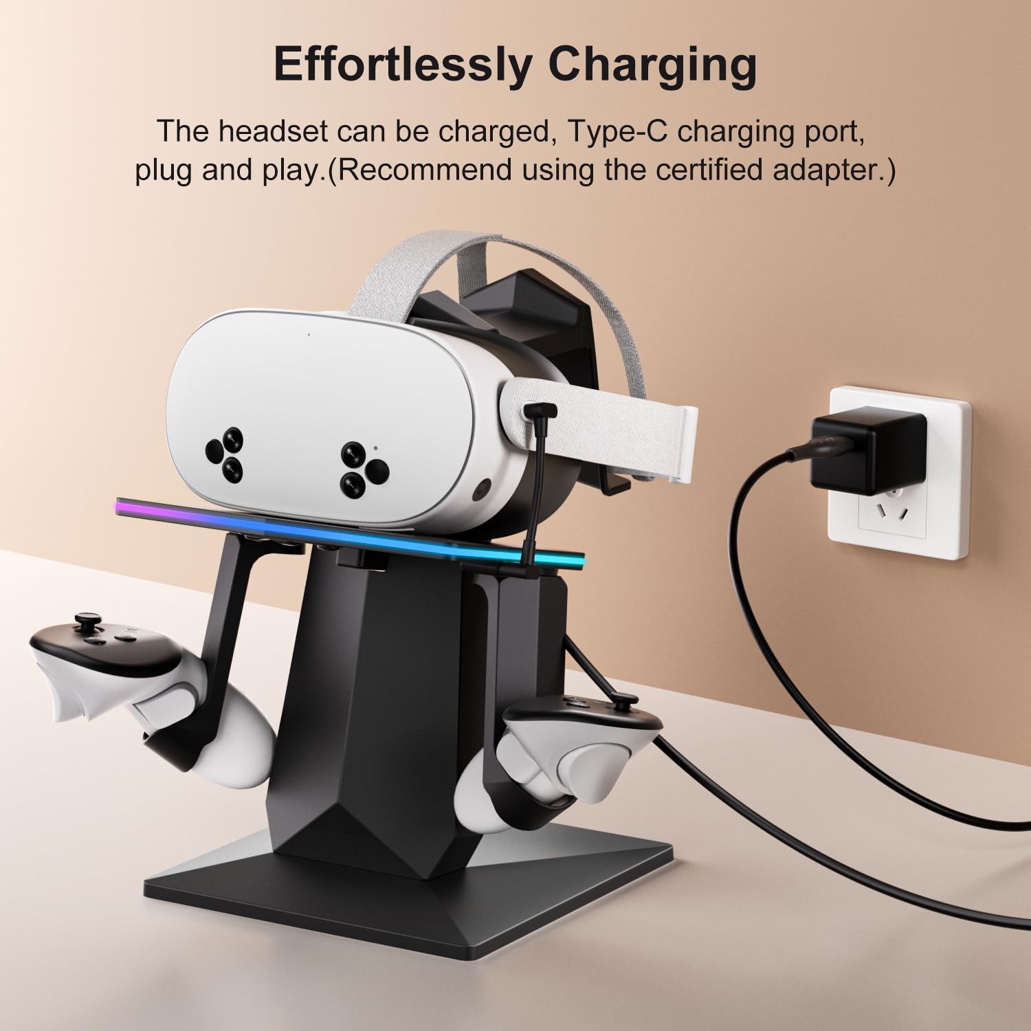 Dock di ricarica compatibile con Meta Quest 2/3/3S | Supporta la stazione di ricarica rapida VR con luce RGB, cavo di tipo C, supporto per controller VR