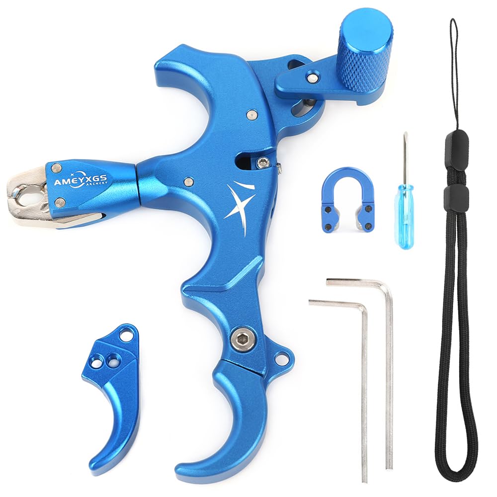 SHARROW Tir à Arc Déclencheur d'arc à Poulies Release Aids Arc Compound 3 ou 4 Doigts Interchangeables Aluminium Aides de Dégagement du Pouce avec Métal D Loop