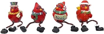 Transpac Red Cardinal Shelf Sitter Figurines, Set of 4 3" x 2" x 6"
