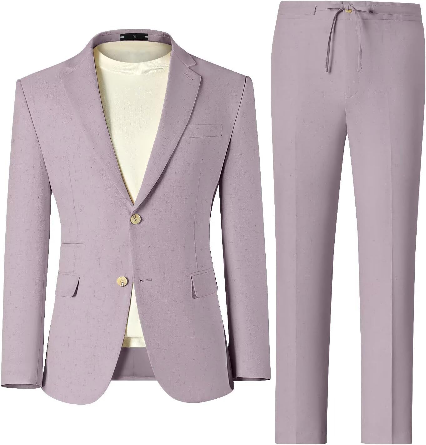 Men's Linen Suits 2 Piece Casual Regular Fit Linen Blazer Jacket and Pants for Summer Beach Wedding - Image 2