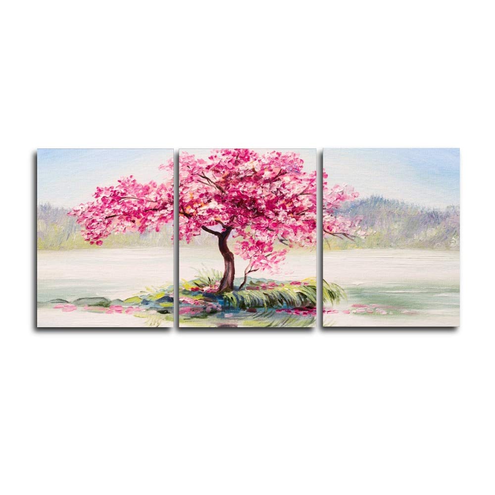 Peinture rose fleur sur toile intissée, oeuvre murale de salon