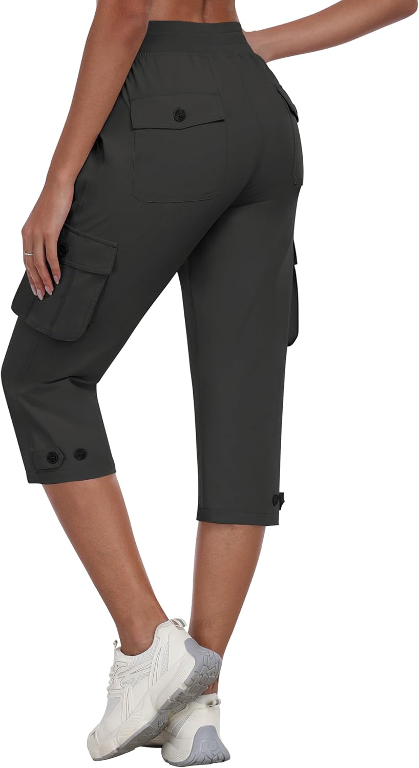 MoFiz Women's Cargo Capris Pants with Pockets Lightweight Quick Dry Travel Hiking Summer Pants for Women
