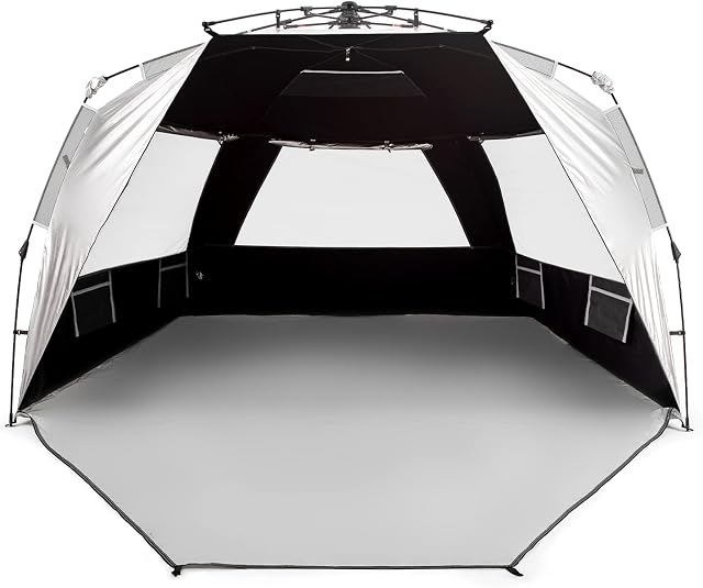 Easthills Outdoors Instant Shader Silver Shelter XL Beach Tent 99" Wide for 4-6 Person UPF 50+ Sun Shelter - Heat Reflective and Light Blocking