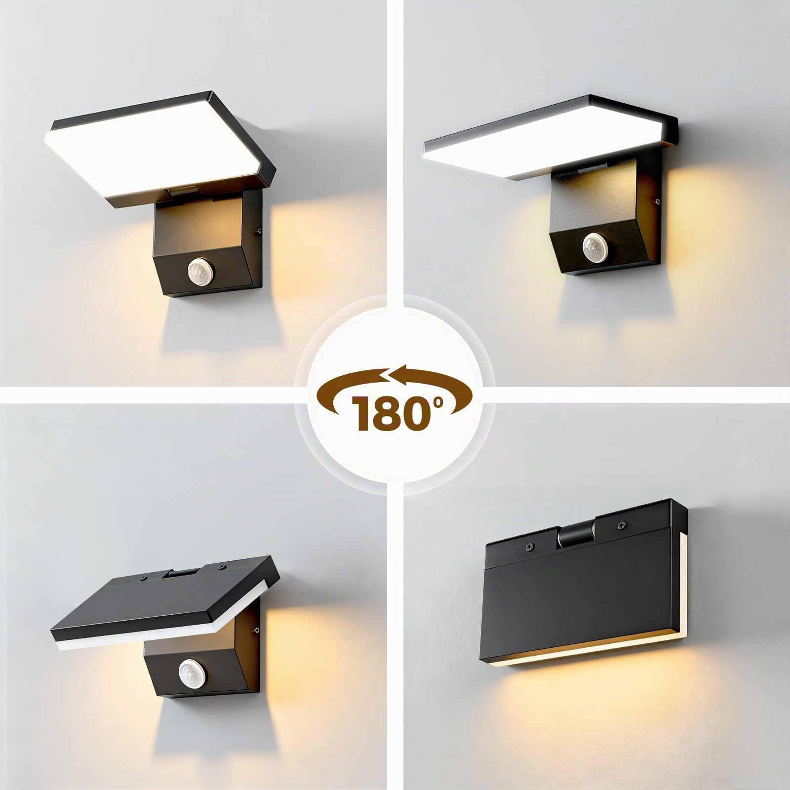 36W LED Wandleuchte Außen/Innen Modern Wandlampe 3000K Warmweiß | mit Bewegungsmelder IP65 Wasserdicht Schwenkbares LED Panel Außenwandleuchte für Terrasse Eingang Garten und Balkon, 2pcs