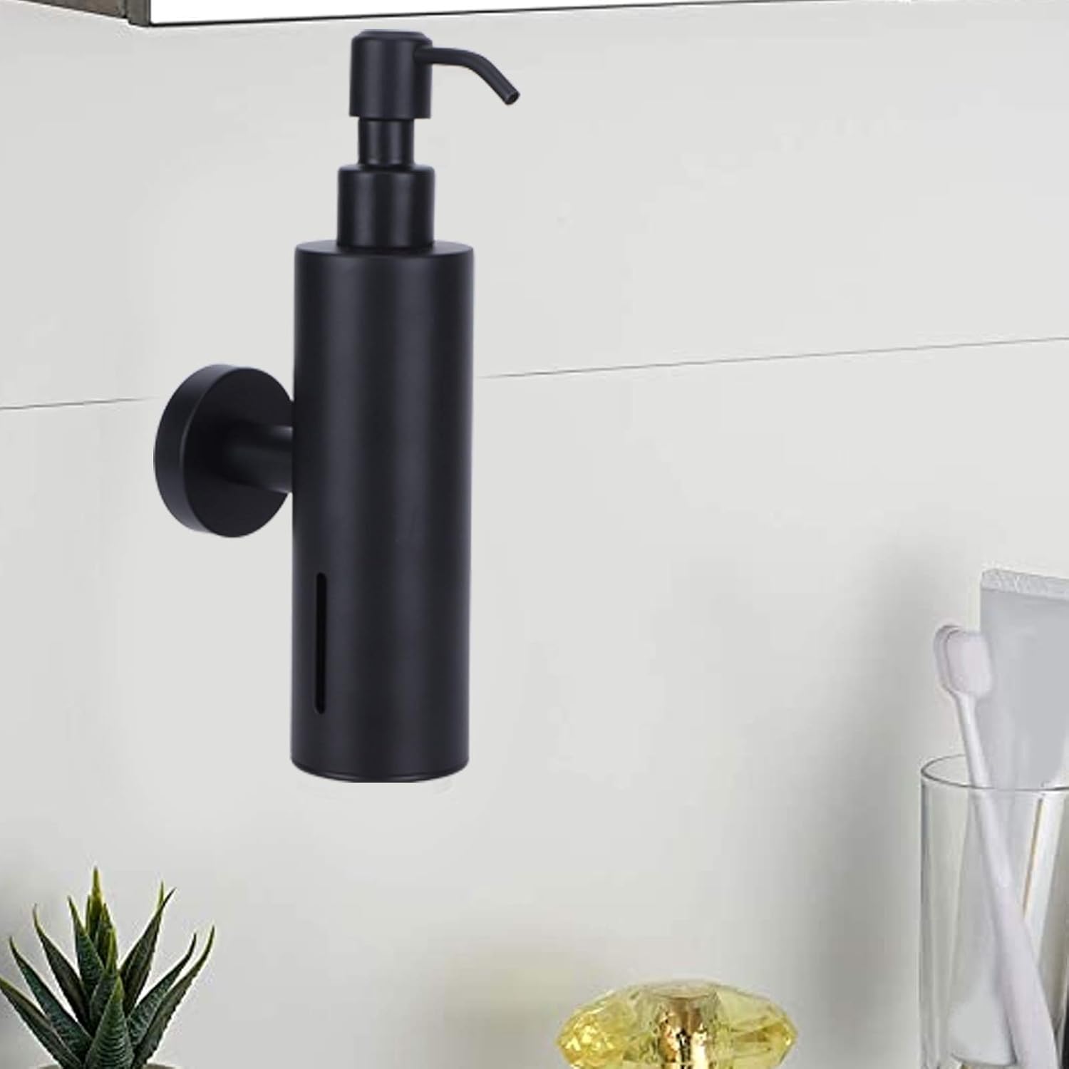 Soap Dispenser Shampoo Dispenser Shower Gel Container Wall Mounted 304 Stainless Steel Black 200ml for Bathroom Kitchen