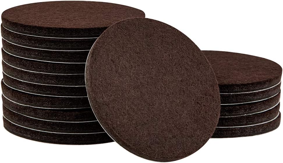 SoftTouch 1.5" Round Reusable Felt Furniture Sliders for Hard Surfaces, Noise-Reducing Adhesive Furniture Moving Pads for Beds, Sofas, Dressers, Set of 16, Brown