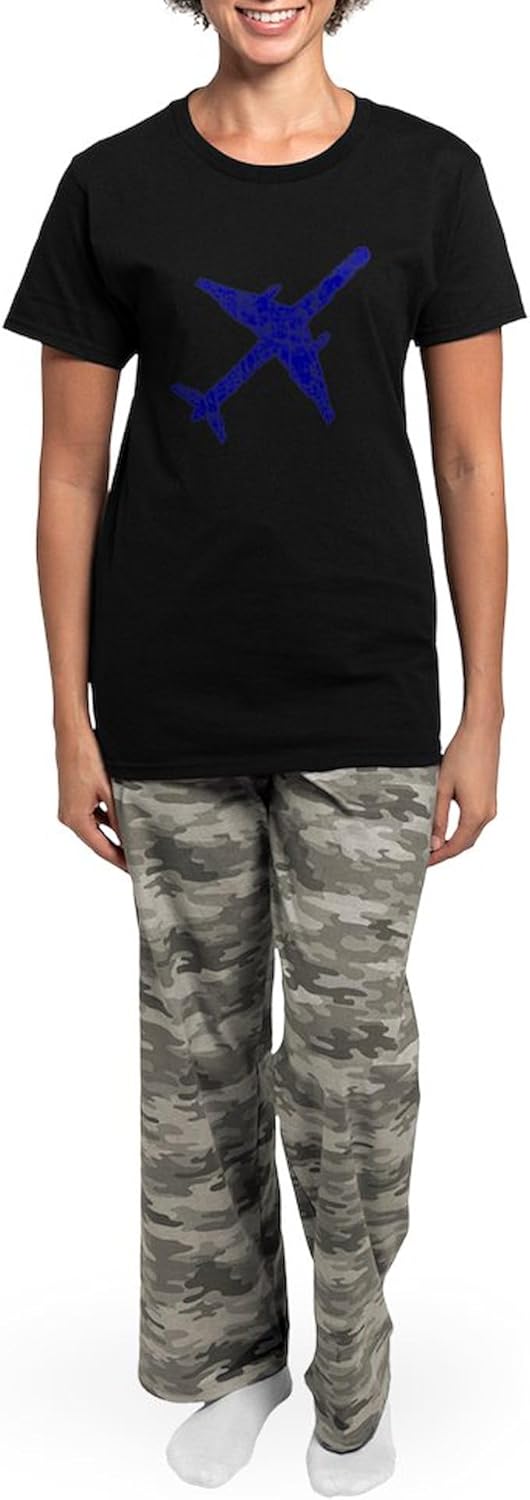 CafePress Plane Distressed4 Women's Dark Pajamas Womens Novelty PJ Sleepwear