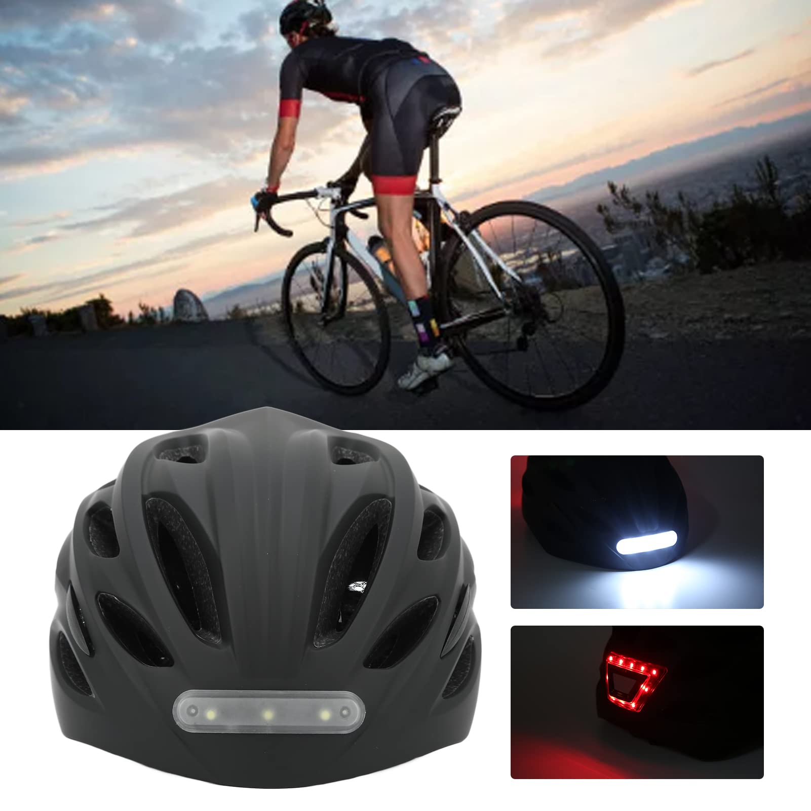 Casco de Bicicleta con Luz de Seguridad LED, Luces LED Delanteras y Traseras, Casco de Ciclismo Ajustable, Casco de Ciclismo Transpirable para Adultos para Ciclismo Urbano,