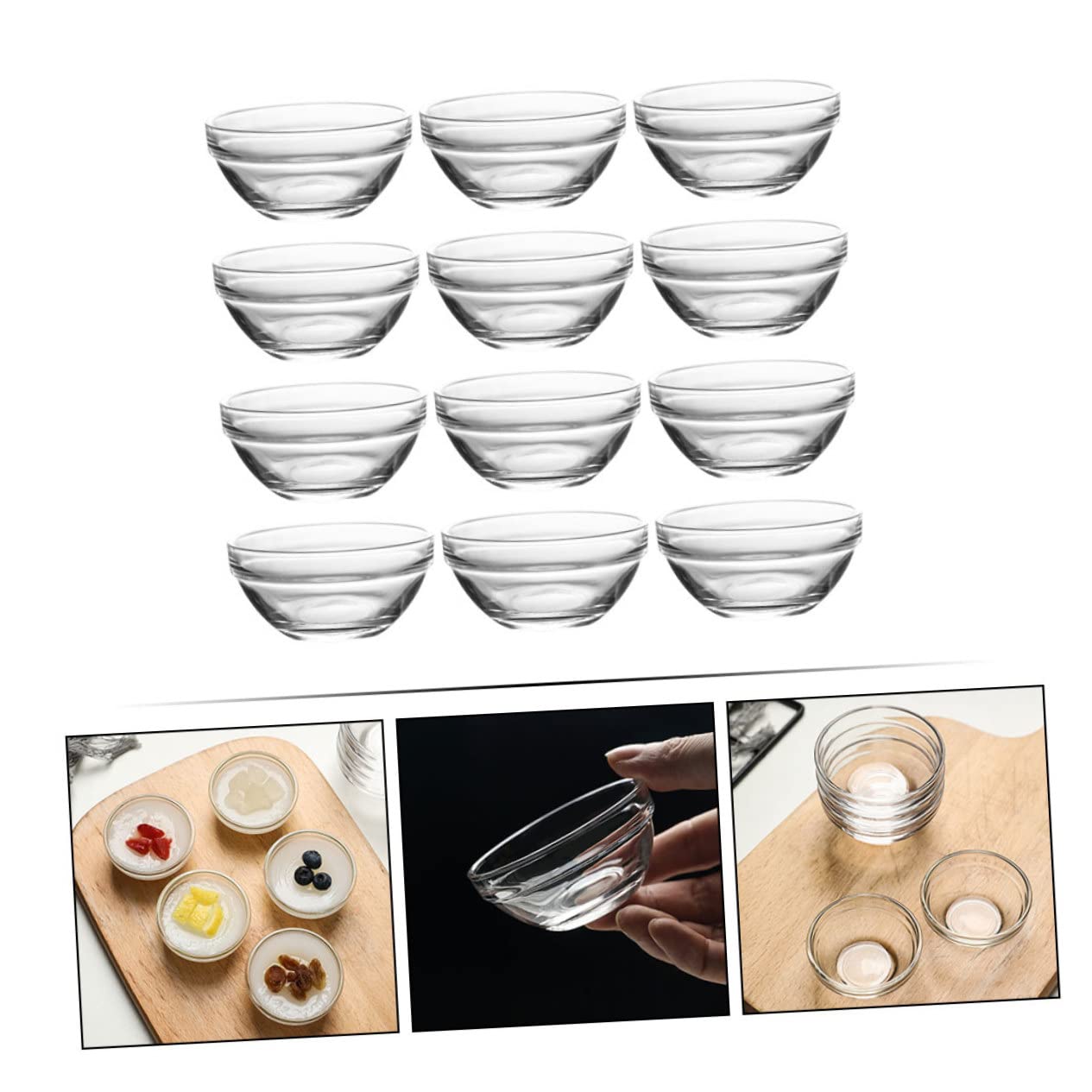HEMOTON 24 Piezas De Cuencos Para Aperitivos Mini Aperitivos Mini Contenedores Moldes Pequeños Cuencos De Cristal Cuencos De Medición Cuencos De Postre De Preparación Soporte Para