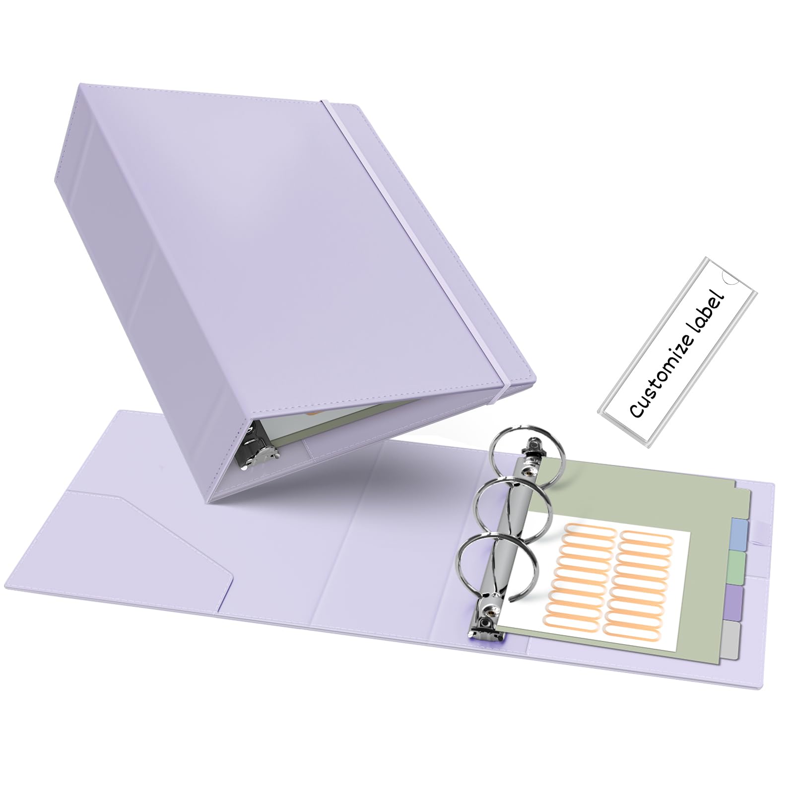 Ospelelf Leather Mini Binder Vintage Hardcover 2 Inch Rings, Professional Small 3 Ring Binders Organizer Suitable for 5.5" x 8.5" Documents, Binder Dividers with Tabs, Purple