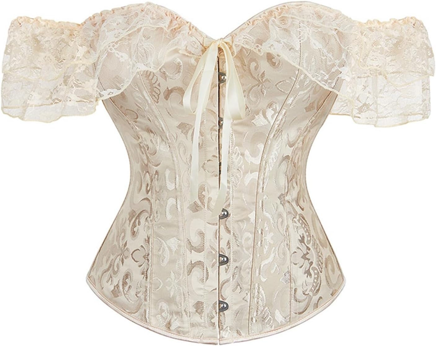 Women's Lace Short Sleeve Corset Solid Color Tie-up Boat Neck Close-fitting Crop Tops Adjustable Bodice Clothing