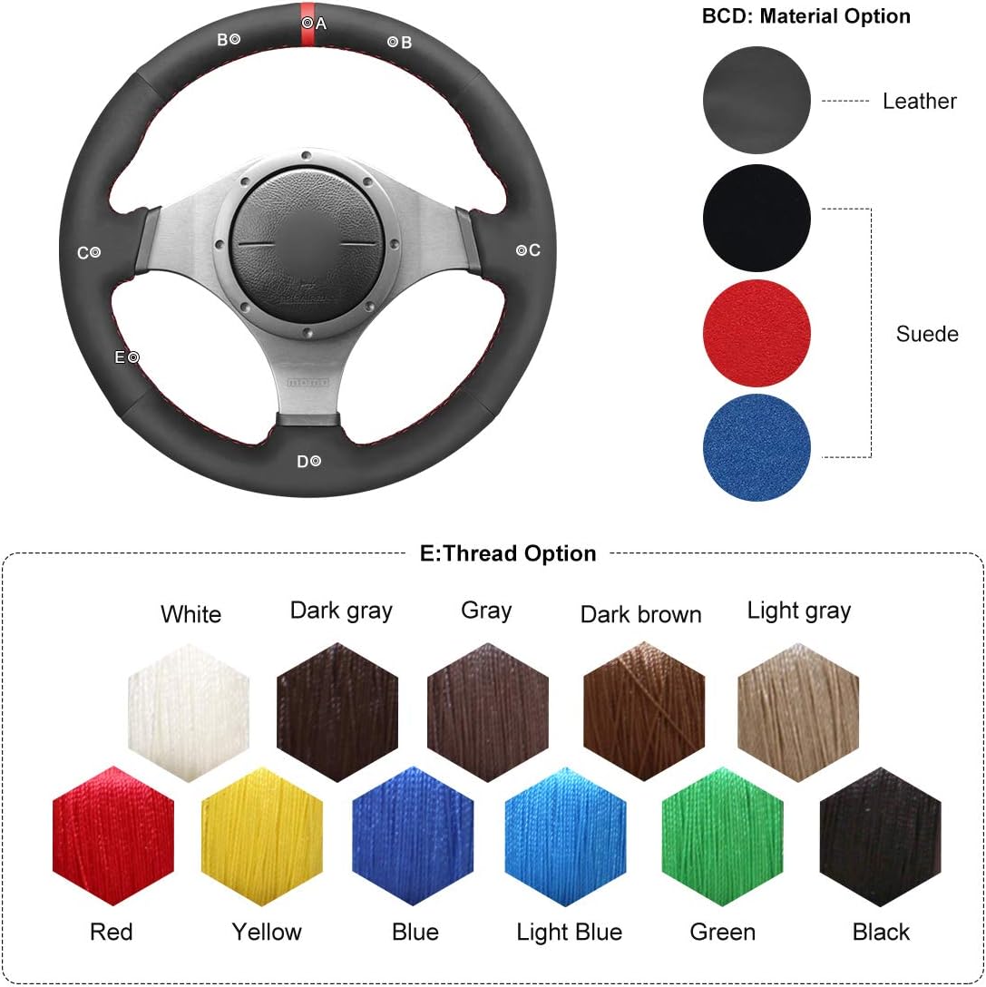 MEWANT Car Steering Wheel Cover for Mitsubishi Lancer Evolution 8 VIII 2003-2004 / Lancer Evolution 9 IX 2005-2006 Customized Hand Stitch Black Suede & Perforated Leather